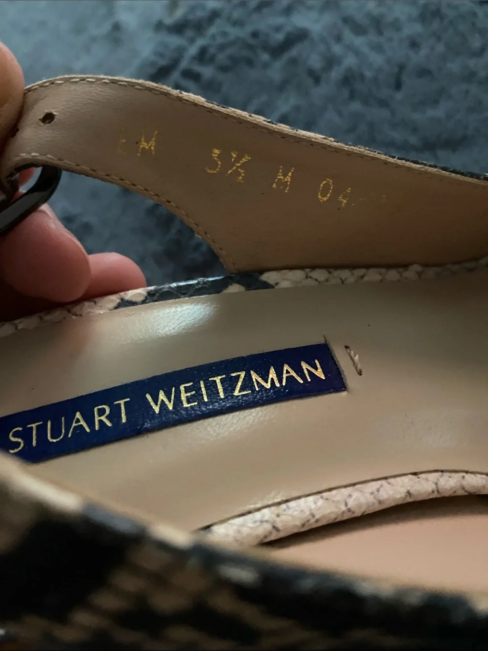 NEW Stuart Weitzman Snakeskin Cork Wedge Platform Sling backs, Size 5.5